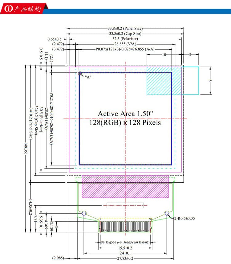 1.5inch OLED Display Module I2C IIC SPI Serial 128*128 Color OLED LCD White Display Module for Arduino, SSD1351 Serial Peripheral OLED Color Display Graphic Module