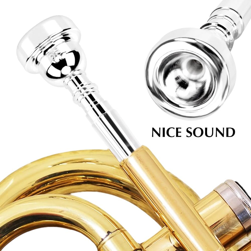 3C/5C/7C Trumpet Mouthpiece Set, Professional Trumpet Mouthpiece Replacement Parts Trumpet Tone Gift with Cleaning Cloth, Musical Instruments Accessories for Beginners(Yellow+Silver) Yellow+silver
