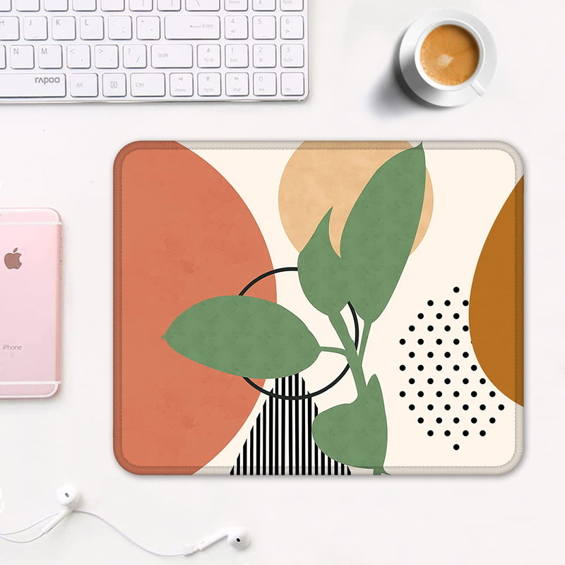 Auhoahsil Mouse Pad, Square Boho Anti-Slip Rubber Mousepad with Durable Stitched Edges for Gaming Work Office Laptop Computer Women Men Kids, Cute Custom Pattern, 12" x 9", Modern Abstract Art Leaves