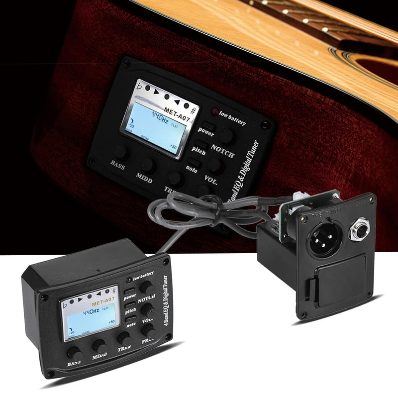 Acoustic Guitar 4-Band EQ Equalizer Tone and Volume Amplifier Preamp Piezo Pickup 6.35mm XLR with Pitch Note Notch Function Clear LCD Display