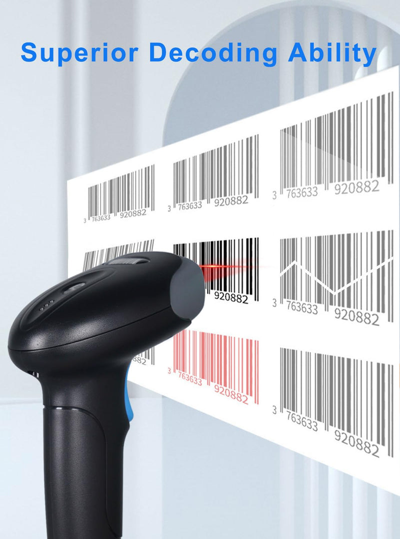 1D 2D QR Barcode Scanner Wireless, Handheld Cordless Bar Codes Reader with 2000mAh Battery for Mobile Payment, Convenience Store, Supermarket, Warehouse Inventory U27-W Wireless