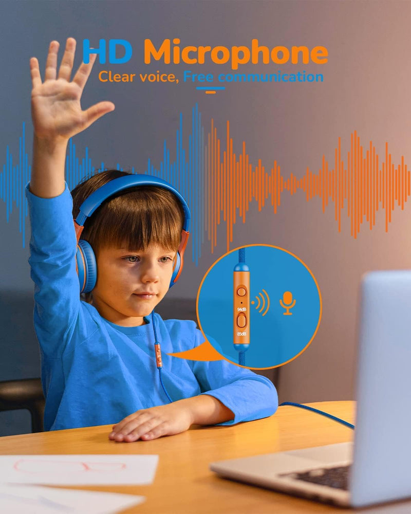 [AUSTRALIA] - awatrue Kids Headphones Wired Toddler Headphones with Microphone, Over-Ear Headphones, 85/94dB Volume-Limiting, 3.5mm Jack, Foldable On-Ear Design - Safe & Comfortable for Learning BRBO 3.5mm Plug 2 Pack 