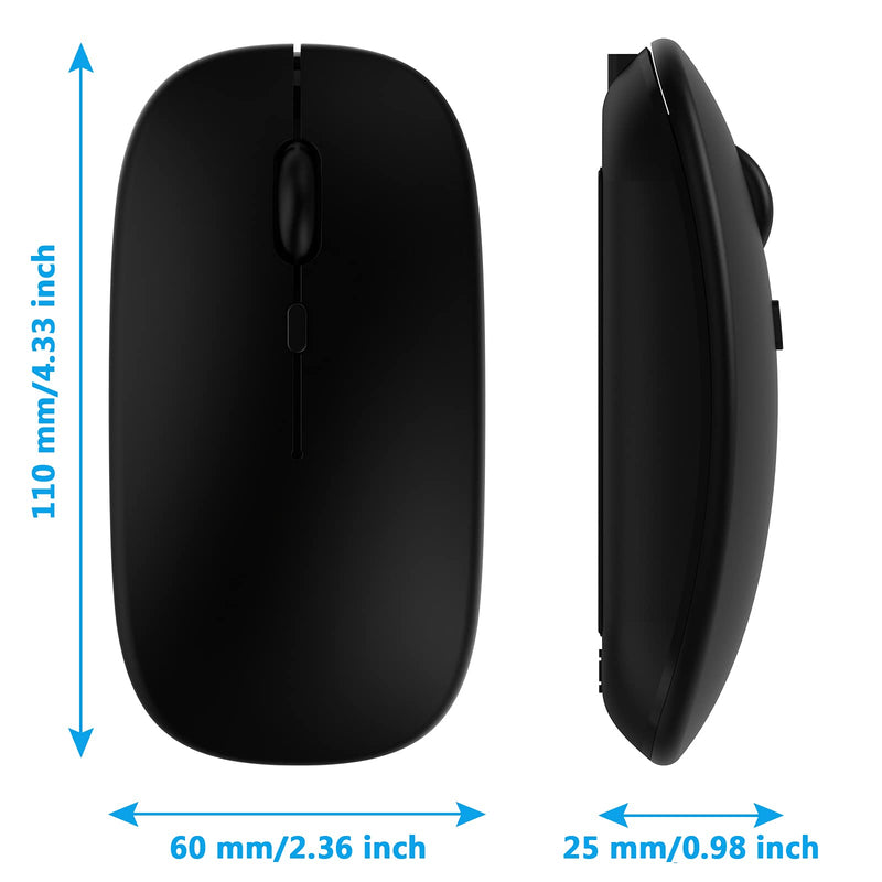 Bluetooth Mouse, Rechargeable Computer Wireless Mouse for MacBook Pro/ MacBook Air Laptop Desktop PC Mac iMac iPad iPhone Tablet Cell Phone Windows Android Portable Silent 2.4G Cordless Mice (Black) Black