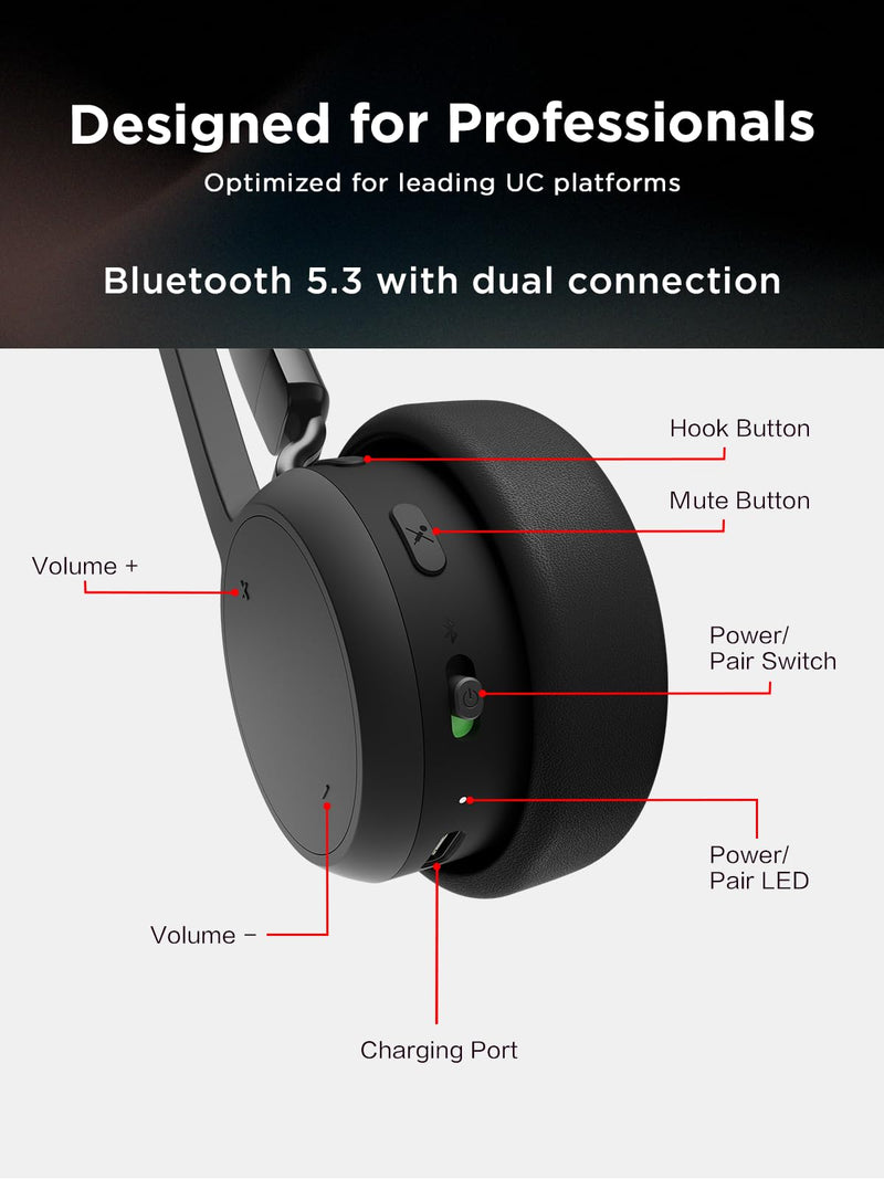 Lenovo Wireless Stereo Headset, Noise Cancelling Mic, Bluetooth 5.3 Multipoint, 31-Hour Talk & 60-Hour Playback, Lightweight 138g, Replaceable Earcups Over-Ear Comfort, Gaming, Office, & PC Use | Bluetooth headset with noise cancellation and 31-hour ta...