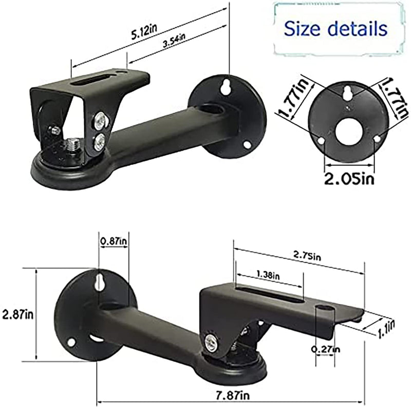 Black Camera Wall Mount Bracket Mini Projector Wall Mount Adjustable Camera Hanger Holder Length 7.87" 1/4” Thread Load 7.8 lbs 360° Rotation for Projectors CCTV DVR Cameras Camcorder black