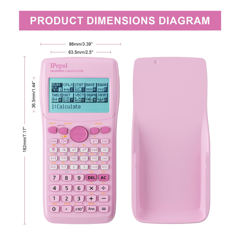 Pink Scientific Calculators with Graphing Functions, IPepul 10 Modes Math Calculator for High School and College Students, Teachers, Office, Algebra, Geometry, Statistics, Pink School Supplies