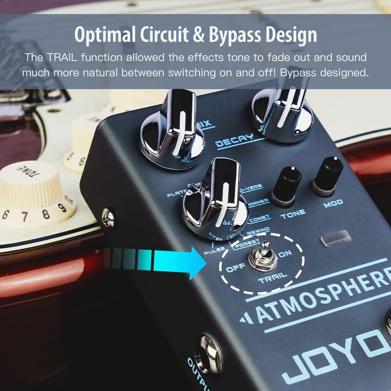 JOYO Reverb Pedal 9 Digital Reverb Types with Modulation and Trail Function for Electric Guitar Effect (Atmosphere R-14) Reverb,Modulation Blue Gray
