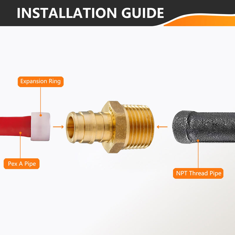 [AUSTRALIA] - 5-Pack HeSun PEX A Expansion Fitting, 3/4 Inch Male Thread Adapter,3/4" Male NPT x 3/4" Pex Expansion Adapter,ASTM F1960(PEX1960018-5) 3/4 Inch,5 Pack Male Adapter 