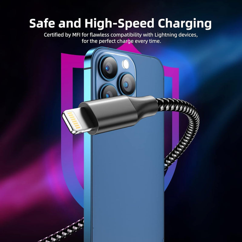 [AUSTRALIA] - iPhone Charger,3 Pack 10 FT iPhone Charger Fast Charging Cord Apple MFi Certified Lightning Cable Nylon Braided Compatible with iPhone 14 13 12 11 Pro Max XR XS X 8 7 6 Plus SE iPad and More 