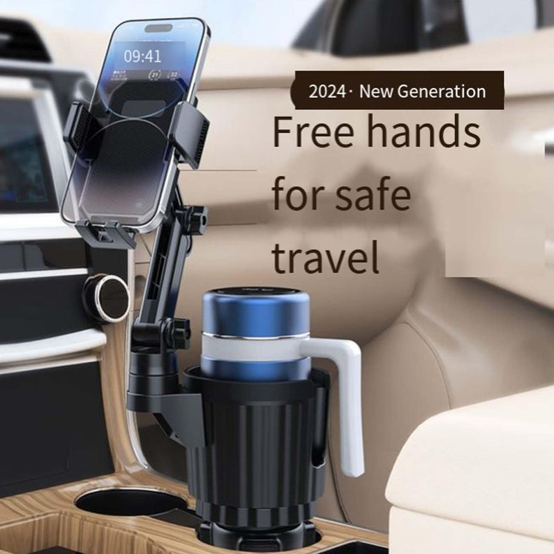 Cup Holder Phone Mount for Car, Upgraded 2 in 1 Car Phone Mount with Adjustable Long Gooseneck and Stretchable Cup Holder,Compatible with iPhone & Android & All Smartphones (Black)