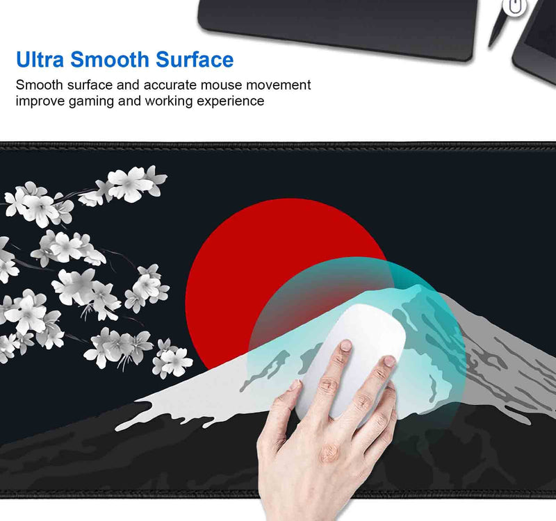 IMAYONDIA Japan Mount Fuji Large Gaming Mouse Pad (35.4x15.7 in), Extended Non-Slip Rubber Base Mousepad, Keyboard Mat Desk Pad for PC Gamer, Computer, Desktop Accessories- Black White Red Scenery Japan Mount Fuji Scenery