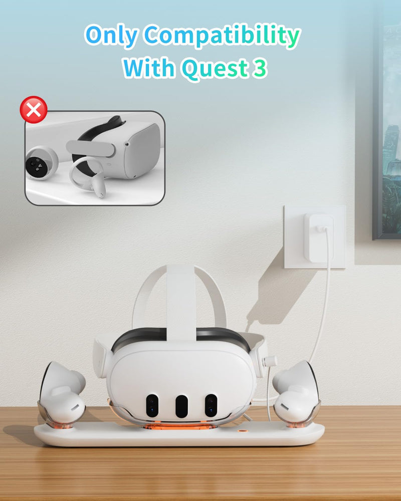 Charging Dock for Meta Quest 3, OLCLSS Charging Station for Oculus Quest 3 Accessories with RGB Light, Magnetic Charging Stand for VR Headset and Controller with 2 Rechargeable Batteries (White) White