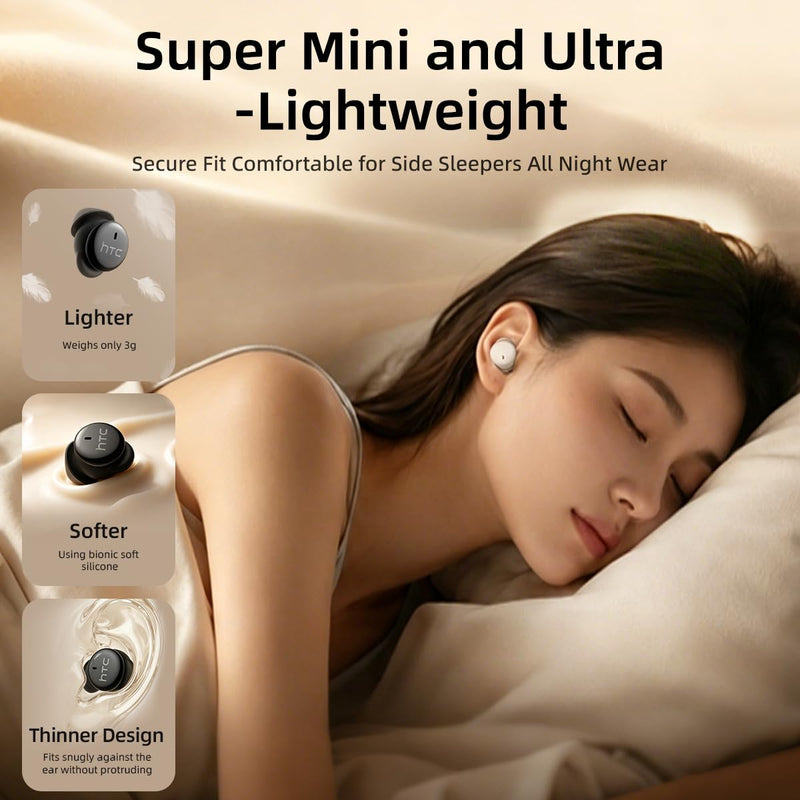 NE92 Sleep Ear Buds Adaptive Noise Cancelling Earbuds Bluetooth 6.0 Wireless Headphones 40H Playtime Hi-Fi Stereo Sound Mini Invisible Earplugs for Side Sleepers Small Earphones for Work/Hiking/Travel Black