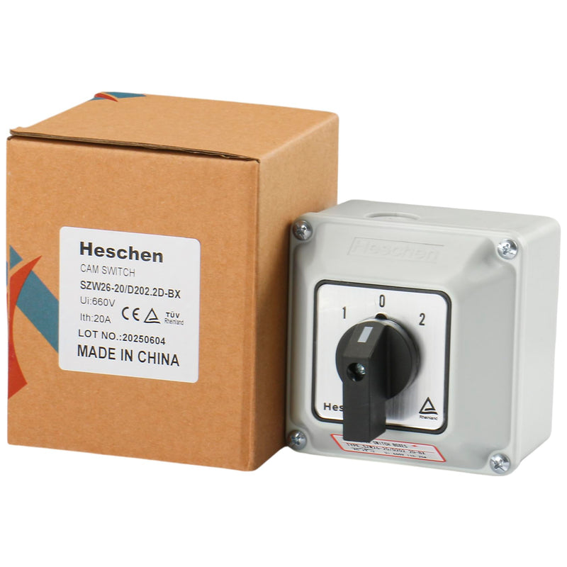 [AUSTRALIA] - Universal Rotary Cam Selector Changeover Switch, SZW26-20/D202.2D, 660V 20A, ON-Off-ON, 3 Position 2 Phase 8 Terminals, with Master Switch Exterior Box (Bigger Box) Bigger Box 