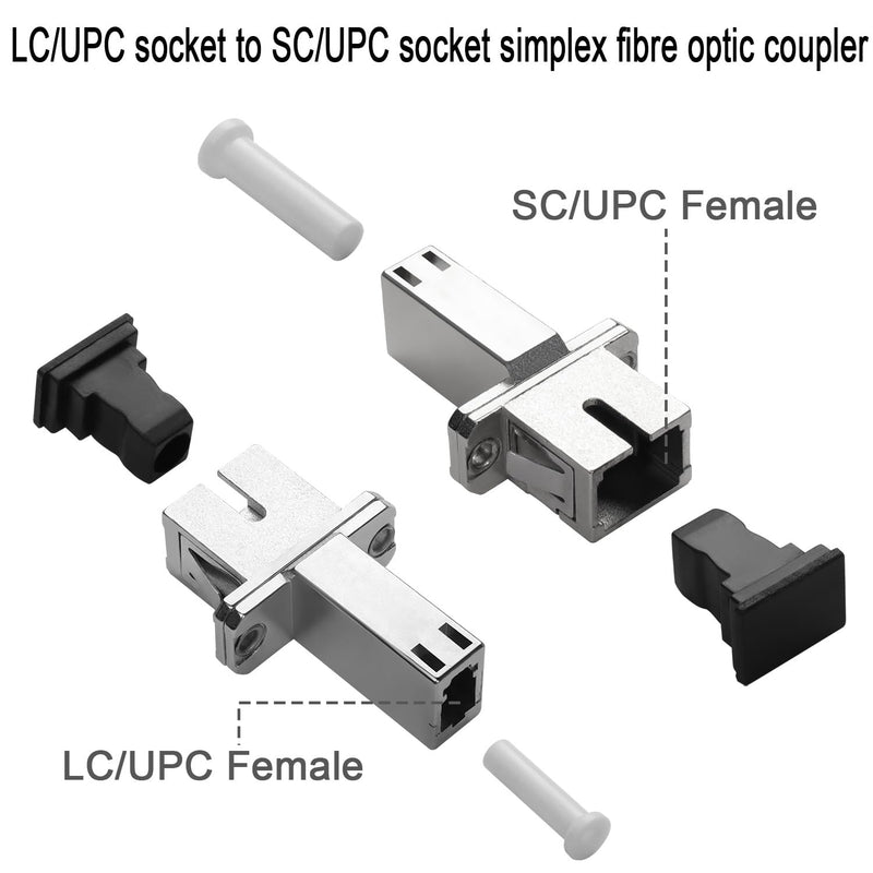 QIANRENON LC Female to SC Female Hybrid Fibre Optic Adapter Coupler SM 9/125μm LC/UPC to SC/UPC Simplex Fibre Optic Connector Socket, for FTTH Connection to Extend LC-SC Patch Cord Pigtail