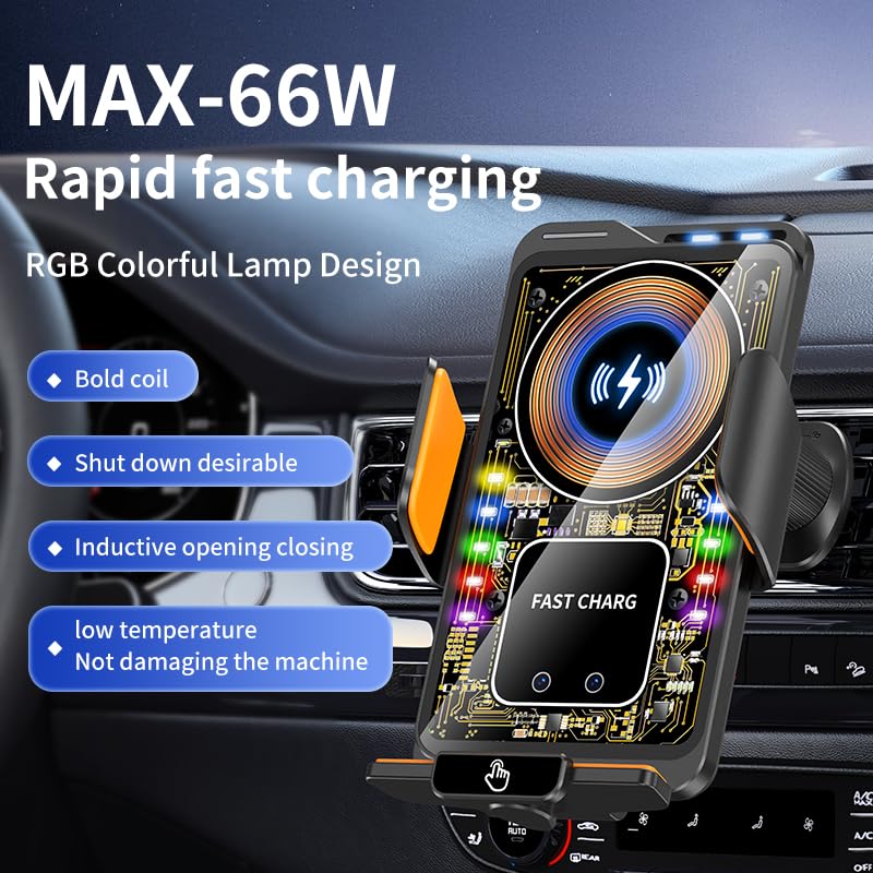 Wireless Car Charger, 15W Fast Auto-Clamping Vent Phone Holder | Transparent Design · 360° Rotation · Compatible with iPhone & Samsung Transparent White