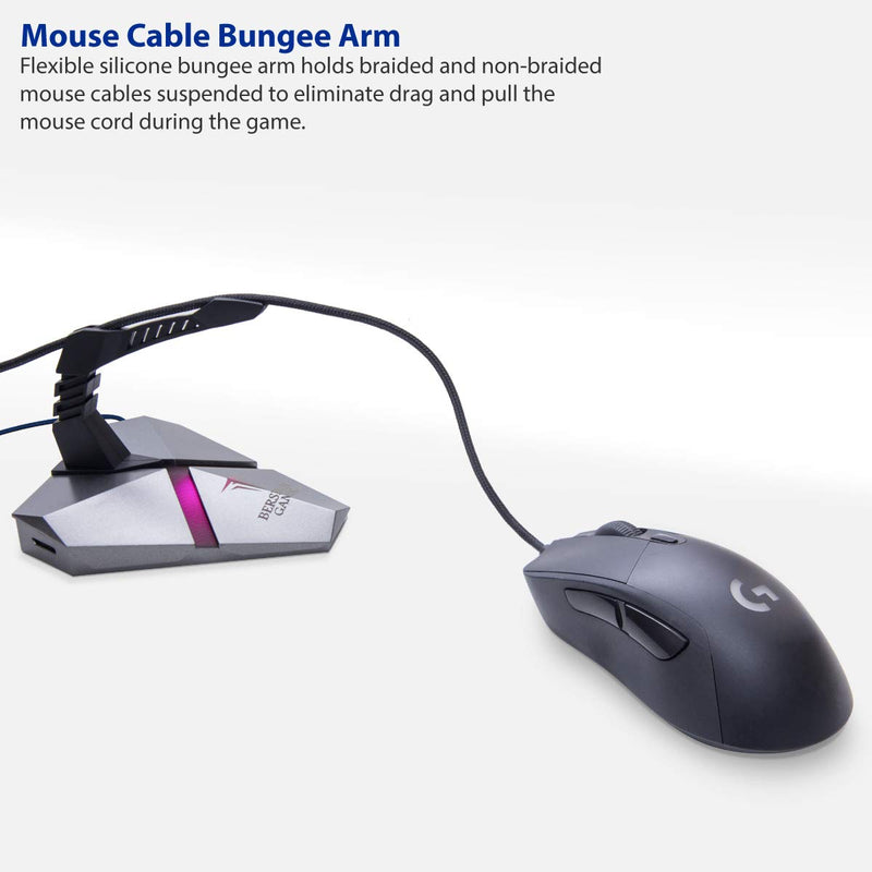 LOKI Gaming Mouse Bungee Stand - RGB LED Lights - 4 Port USB 3.0 Hub with Active Power - Micro SD Card Reader Slot - PC; Mac; Linux