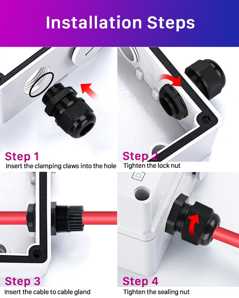 ANVINKU Cable Gland, Waterproof with Seals, 55 Pieces, PG7 PG9 PG11 PG13.5 PG16 PG19 Cable Grommet Waterproof, Black Adjustable Cable Glands Set PG7/PG9/PG11/PG13.5/PG16/PG19
