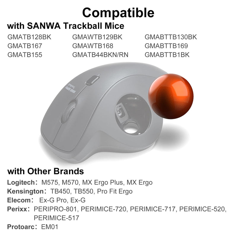 SANWA Wired Trackball Mouse GMATB44RN + Orange 34mm Trackball Replacement Ball Set, Computer Rollerball Mice, 400/800/1200/1600 DPI, Compatible MacBook, Laptop, Windows, macOS, Chrome OS