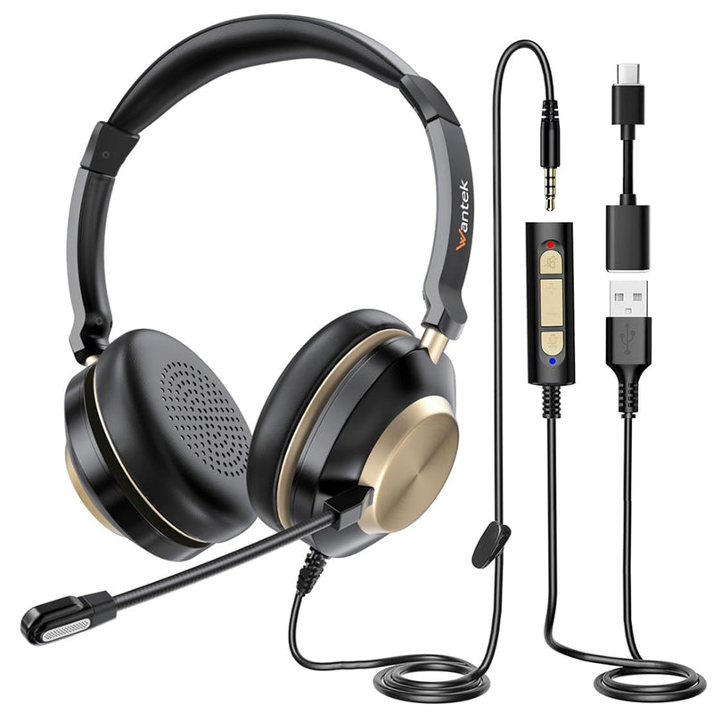 [AUSTRALIA] - Wantek USB Computer Headset with Clear Chat Microphone, Lightweight On Ear Wired Headset for MS Teams,Skype,Webinars,Call Center and More 