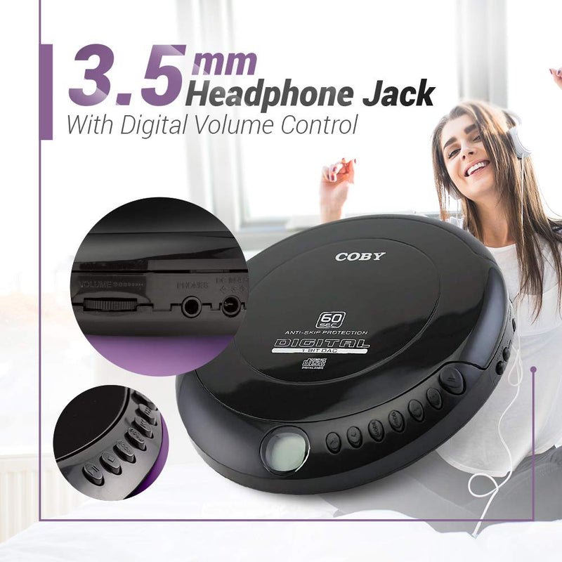 Coby Portable Compact Anti-Skip CD Player – Lightweight & Shockproof Music Disc Player w/ Pro-Quality Earbuds - For Kids & Adults - Home Car & Travel Standard Packaging