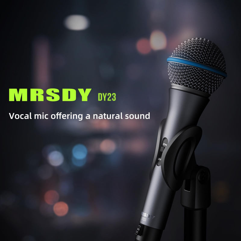 Vocal Dynamic Microphone, Metal Handheld Wired Microphone for Singing, Mic Suitable for Karaoke and Recording, with On/Off Switch and 16.4ft XLR Cable DY23