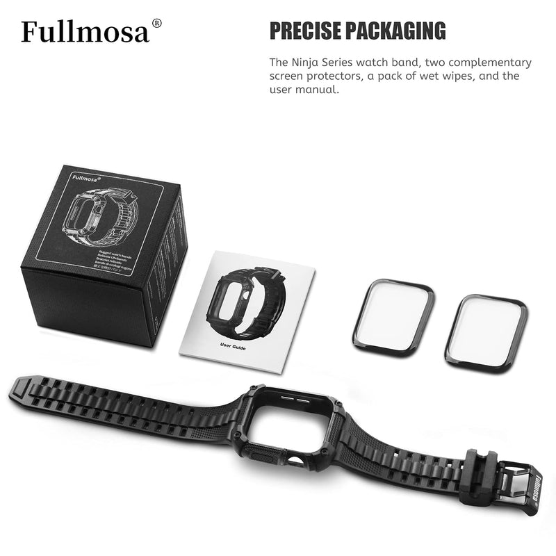 Fullmosa No-Tool Needed Band Compatible Apple Watch Band with Case 41mm 40mm 38mm Silver & Rugged iWatch Band Silicone with Screen Protector and Bumper Case for Men (40mm, Black)