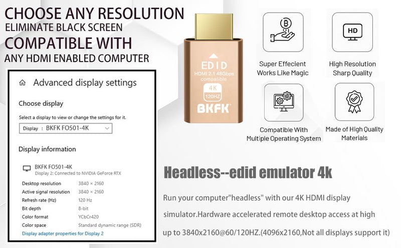 4K 120Hz hdmi Dummy Plug - Display to hdmi Adapter, Luna Display Virtual Window for Home-edid Emulator-Dummy, displayport Headless dummie dongle(HDMI-2.1port-4K-120Hz-3P) HDMI-4K@120Hz-3Pack