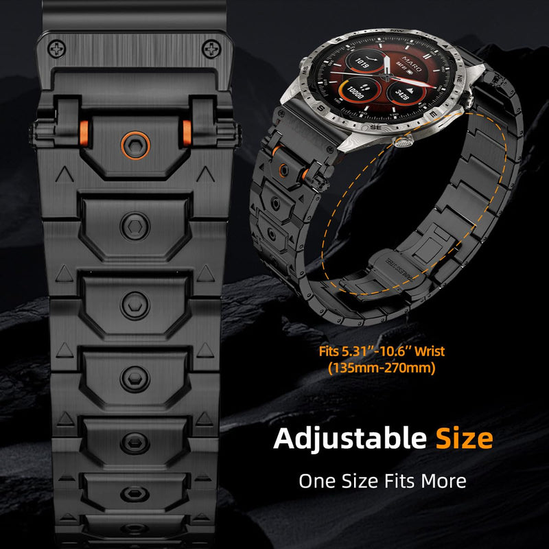 22mm Titan Steel Bands Compatible for Fenix 8 47mm/7/6/5 Band,Quick Fit Rugged Mecha Metal with Folding Clasp for Epix Gen 2 47mm/Forerunner 745/935/945/955/965/45mm Instinct 3/2/MARQ,Men Black 22MM
