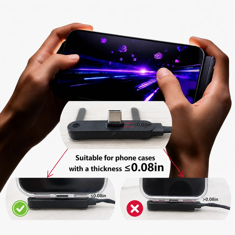 240W USB C to USB C Invisible Charging Cable with Foldable Stand | Detachable 2-in-1 Sideways Fast Type-C Charging and Data Cable with 360° Holder for Desk Gaming Office Car Travel Right Angle Orange&Blcak,2Pcs
