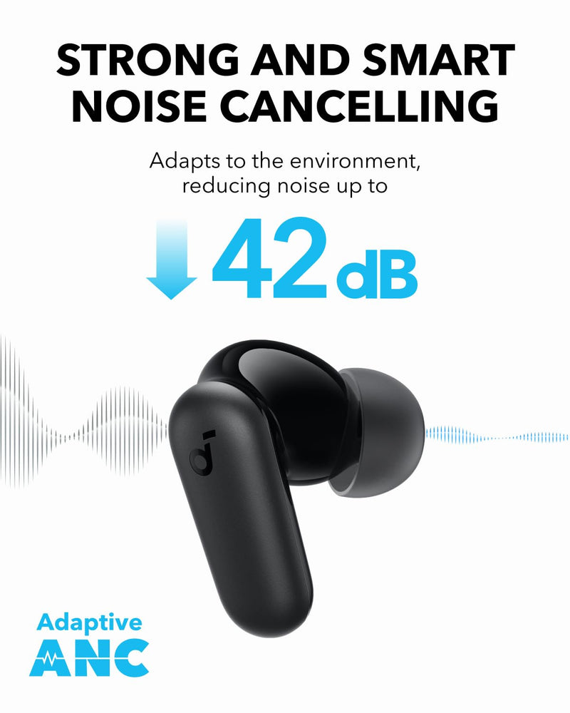 Soundcore P30i by Anker Noise Cancelling Earbuds, Strong and Smart Noise Cancelling, Powerful Bass, 45H Playtime, 2-in-1 Case and Phone Stand, IP54, Wireless Earbuds, Bluetooth 5.4 (Black) Black