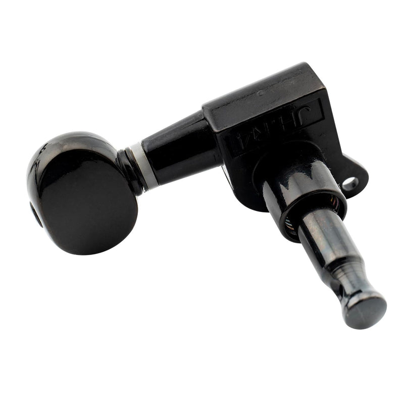 Musiclily Pro R15J 6-in-line 15:1 Ratio Full Sealed Machine Heads Tuners Tuning Pegs Keys with Vintage Oval Button for Strat Tele Style Electric Guitar, Black