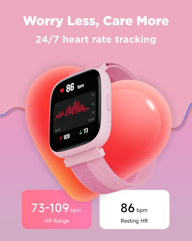 BIGGERFIVE Smart Watch for Kids, 1.8" Fitness Tracker Watch with Pedometer | Heart Rate, Sleep Monitor, IP68 Waterproof, Step Counter, Puzzle Games with/without App for Girls Teens 5-16，Nylon Single Strap Nylonpink