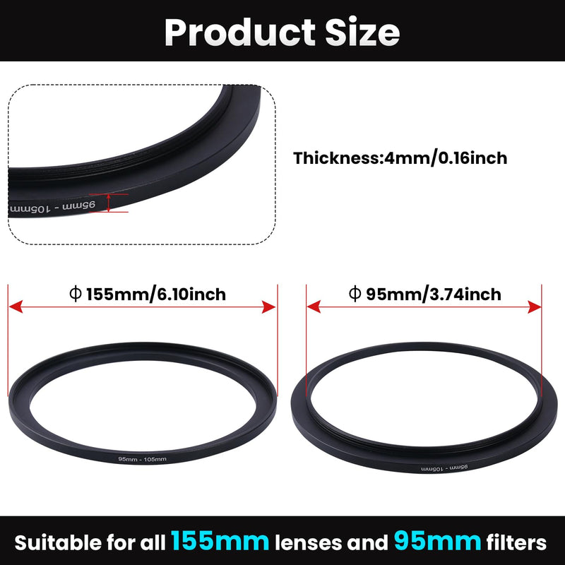 [AUSTRALIA] - Metal Step Up Ring Filter Adapter - 95mm to 105mm - Metal Ring Step Up Rings Adapter Filter Compatible with All 105mm UV, CPL, ND, Lens Hood, Threaded Lens ect 