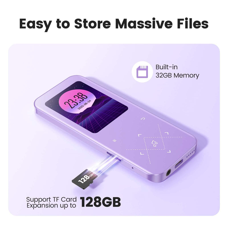 [AUSTRALIA] - 32GB MP3 Player with Bluetooth 5.3, AGPTEK A09X 2.4" Screen Portable Music Player with Speaker Lossless Sound with FM Radio, Voice Recorder, Supports up to 128GB, Purple 