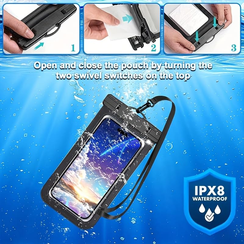 2 Pcs Waterproof Phone Case with TPU Touch Screen Compatible with 16 15 14 13 Pro Max Plus 7.2 Inch for Beach Swimming Diving Snorkeling (Black) Black