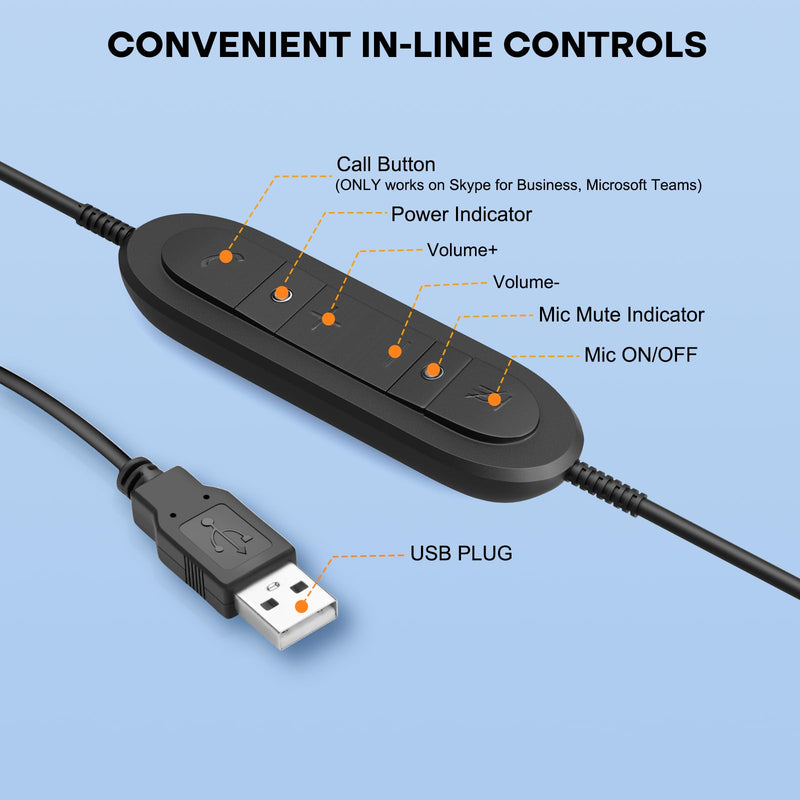 [AUSTRALIA] - MKJ USB Headset with Microphone for PC, Computer Headset with Noise Cancelling Mic for Call Center and Office, Wired Headphones for Laptop UC Platforms Business Ms Teams Zoom Webex Facetime 