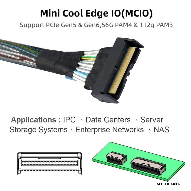 xiwai Slimline MCIO 8i 74Pin Male to MCIO PCIE 5.0 4.0 74Pin Male Extender Cord, PCI-E 5.0 Mini Cool Edge IO MCIO Cable 50cm MCIO-MCIO Straight