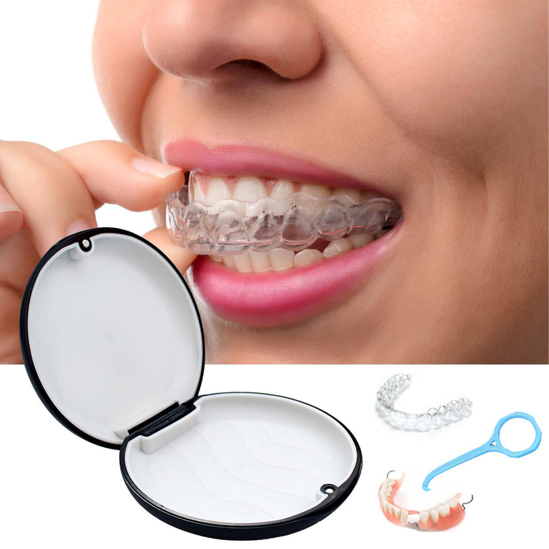 1 piece braces box, denture box, denture container, KFO box, braces box, box for dentures, denture container, for travel and daily use (black)