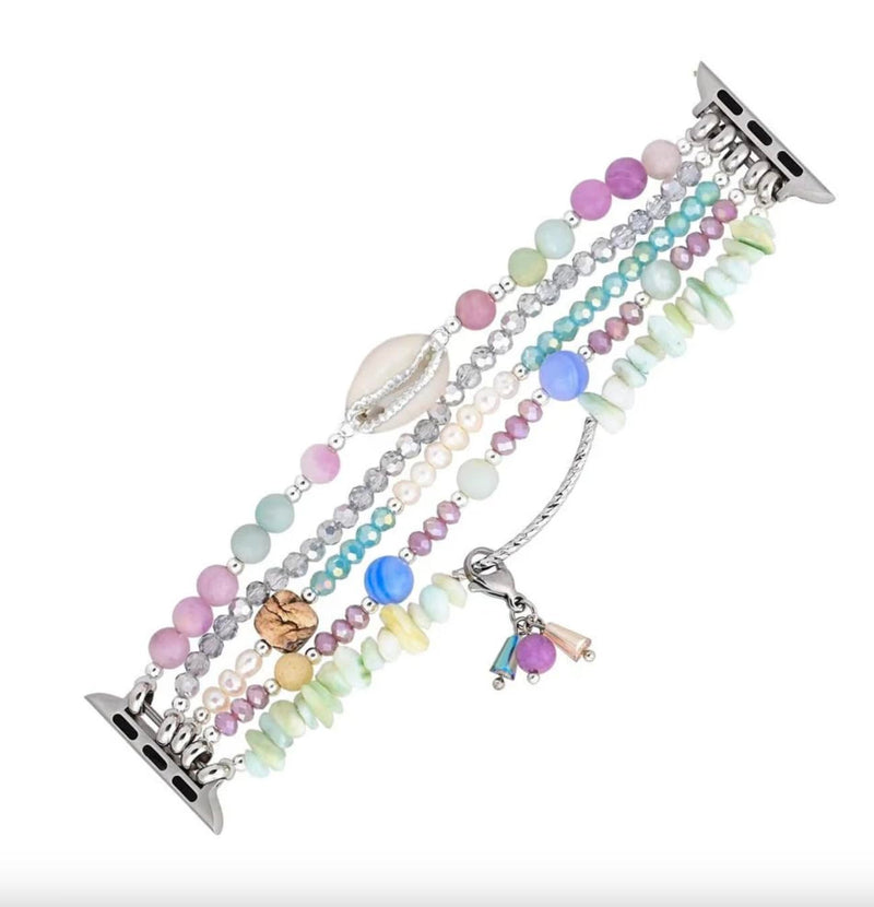 Cape Diablo Handmade Gemstone Watch Band for Women Compatible with Apple Watch 38mm 40mm 41mm 42mm 44mm 45mm, Boho Stretchable Strap Fits for iWatch Series 11/10/9/8/7/6/5/4/3/2/1 SE 3/2/1 Large - Fits 6.5-7.0 inch wrists Seaside Dreams
