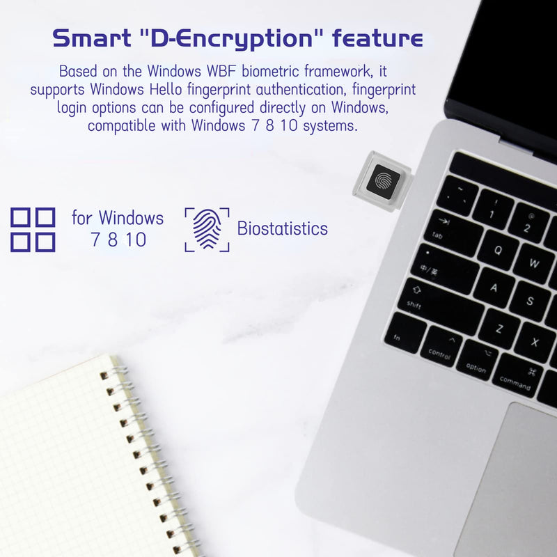 USB Fingerprint Reader Mini Fingerprint Scanner PC Dongle Windows Hello Fingerprint Reader for PC Laptop 360 Degree Touch Speedy Matching Biometric Portable USB Fingerprint Logger for Windows 10/11
