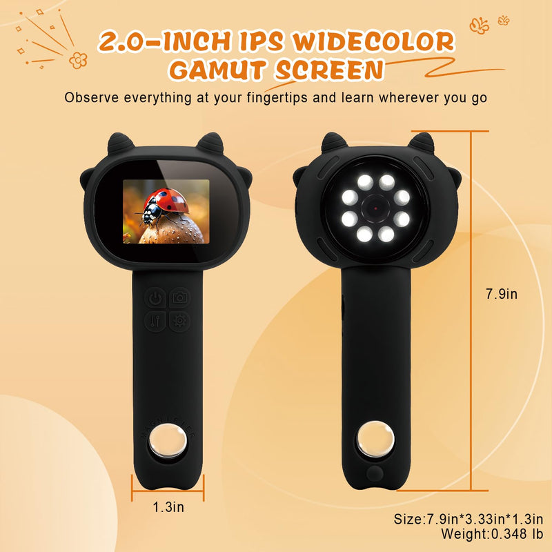 [AUSTRALIA] - Microscope for Kids 500x Magnification,4X Zoom Mini Pocket Handheld Microscope with 2.0" Screen for Toddlers-STEM Educational Science Kit Toddler for Boys Girls Aged 3-12(Black) Black 