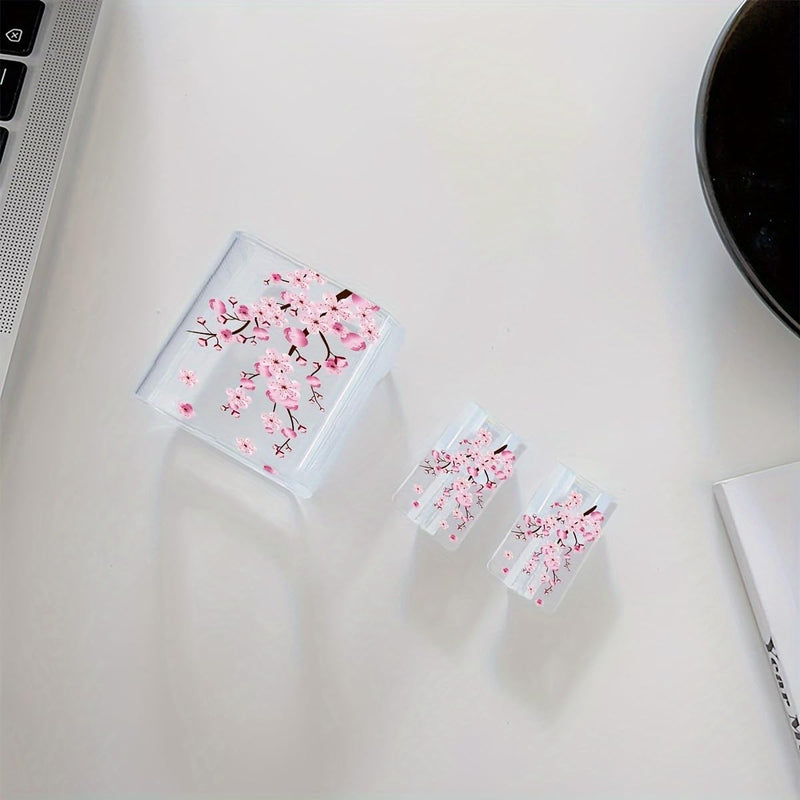 3 Pack Charger Protector Set Pink Peach Blossom Pattern Transparent TPU Cable Case for iPhone 18W 20W Home Travel Office, Pink Peach Blossom 3pcs/1set