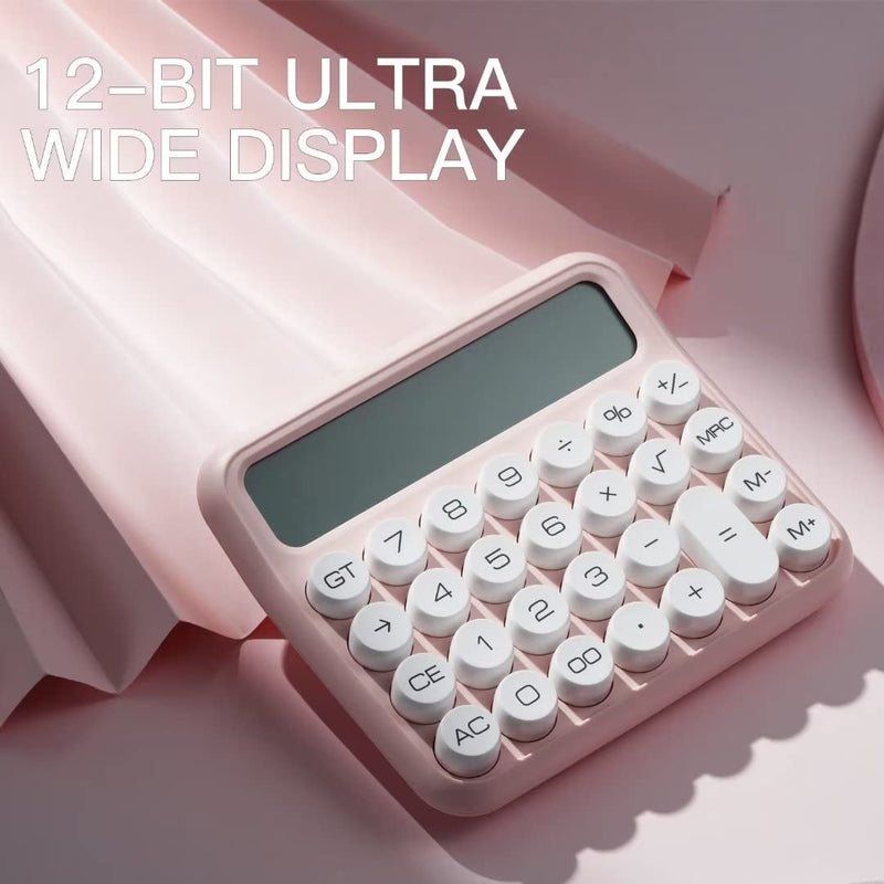Mechanical Switch Calculator, Pink Calculator Cute 12 Digit Large LCD Display Big Button Calculator Clear Standard for Daily and Basic Office,Automatic Sleep,with Battery