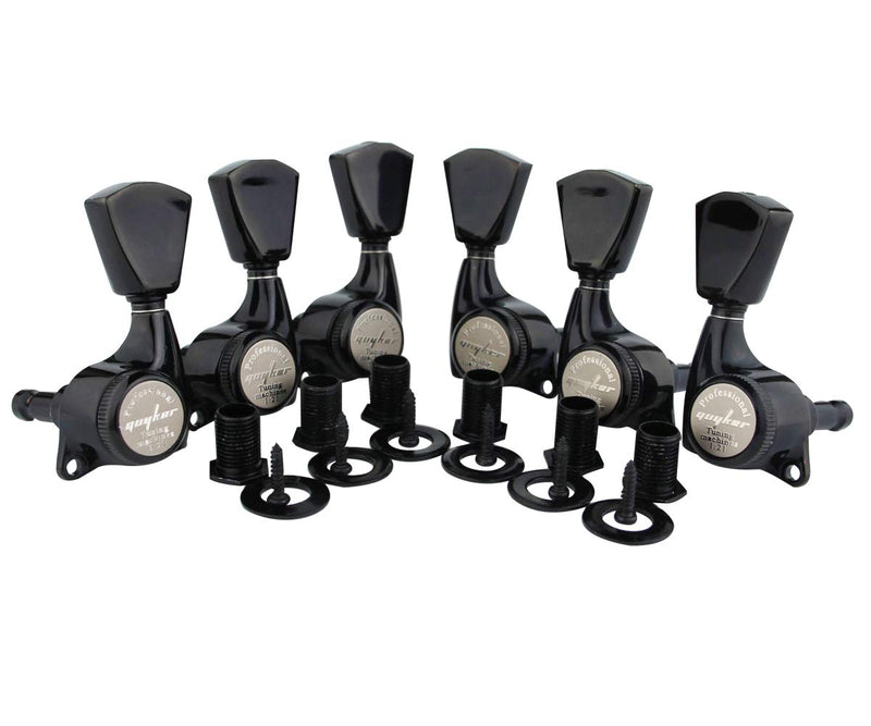 Guyker 6Pcs Guitar Locking Tuners (3L + 3R Handed) – 1:21 Lock String Sealed Tuning Key Pegs Machine Heads with Keystone Knob Replacement for LP, SG, TL Style Electric or Acoustic Guitars – Black Black - Ratio 1:21