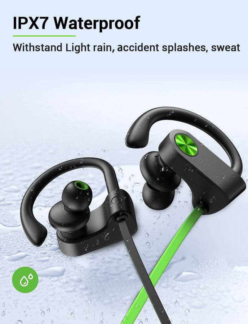 Stiive Bluetooth Headphones, 5.3 Wireless Sports Earbuds IPX7 Waterproof with Mic, Stereo Sweatproof in-Ear Earphones, Noise Cancelling Headsets for Gym Running Workout, 16 Hours Playtime - GreenBlack A,GreenBlack