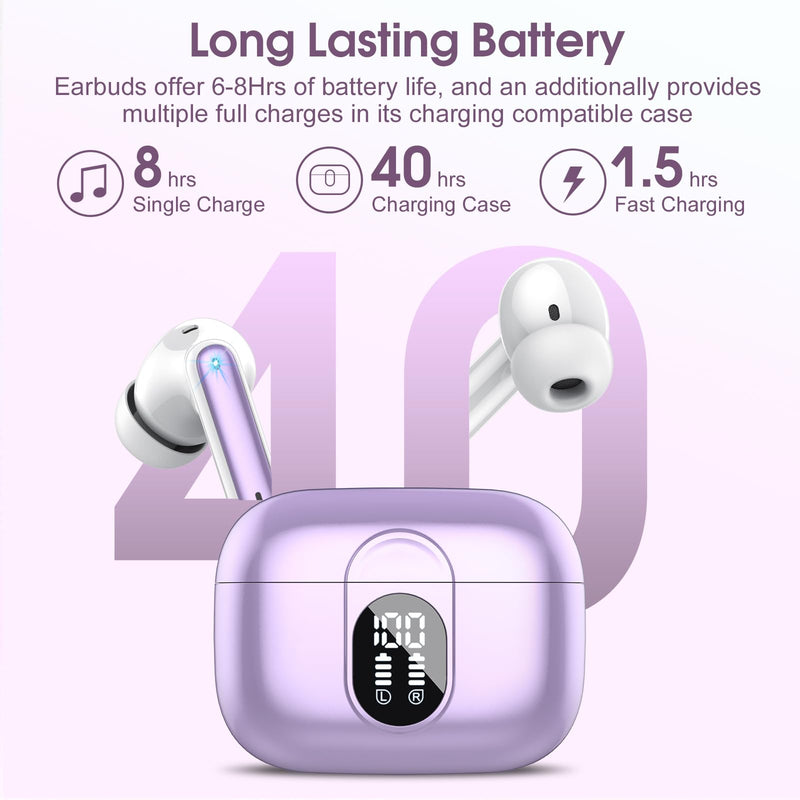 3 Sets Wireless Earbuds, Bluetooth Headphones HiFi Stereo, 40H Playtime in-Ear Earbud, 2024 Bluetooth 5.3 Earbuds with LED Power Display, IP7 Waterproof Wireless Earphones Sport Purple+Blue+Green