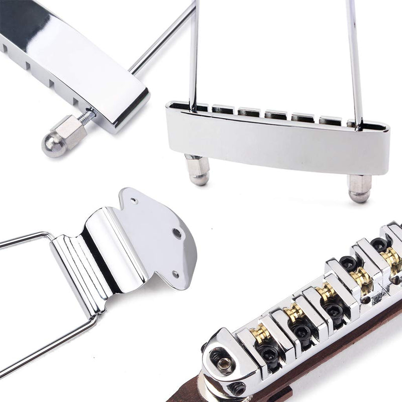 6 String Guitar Trapeze Tailpiece Bridge and Roller Tune-O-Matic Saddle Bridge for Jazz Archtop Guitar Replacement (Chrome chrome