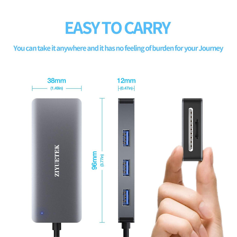 USB C Hub, USB hub 3.0 and SD Card Reader 3in1 Multi-Function hub Designed for MacBook pro Surface pro XPS Chrome and Laptop or PC, Support SD, TF, Micro sd Card