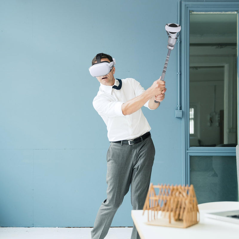 Weighted VR Golf Club Attachment for Meta/Oculus Quest 2 | Aluminum Quest 2 Golf Club Handle with Realistic Grip, Two Straps Included, Silver